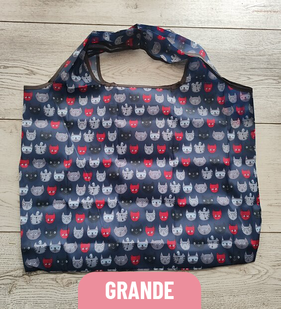 Bolsa Plegable Grande Cara Gatos Rojos