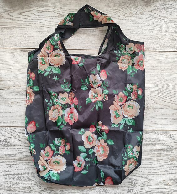 Bolsa Plegable Mediana Flores con Negro