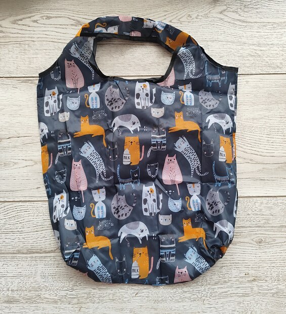 Bolsa Plegable Mediana Gatos Saltando Negro