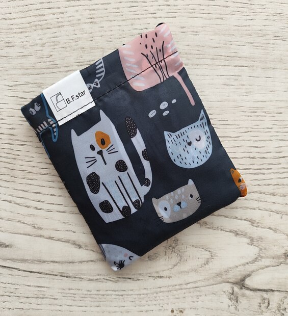 Bolsa Plegable Mediana Gatos Saltando Negro