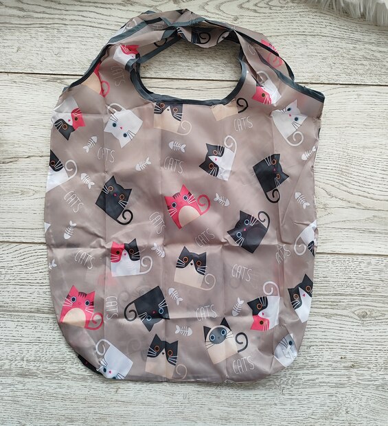 Bolsa Plegable Mediana Gatos y Peces Fucsia