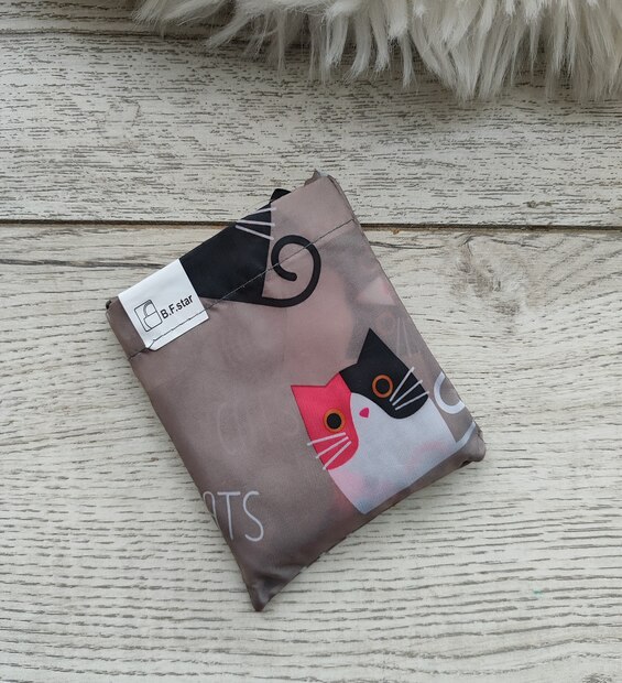 Bolsa Plegable Mediana Gatos y Peces Fucsia