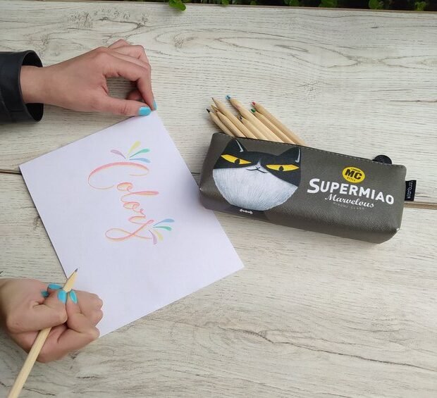 Cartuchera Gatito Superhéroe * Gris