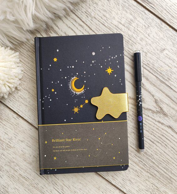 Libreta Negra Luna y Estrellas